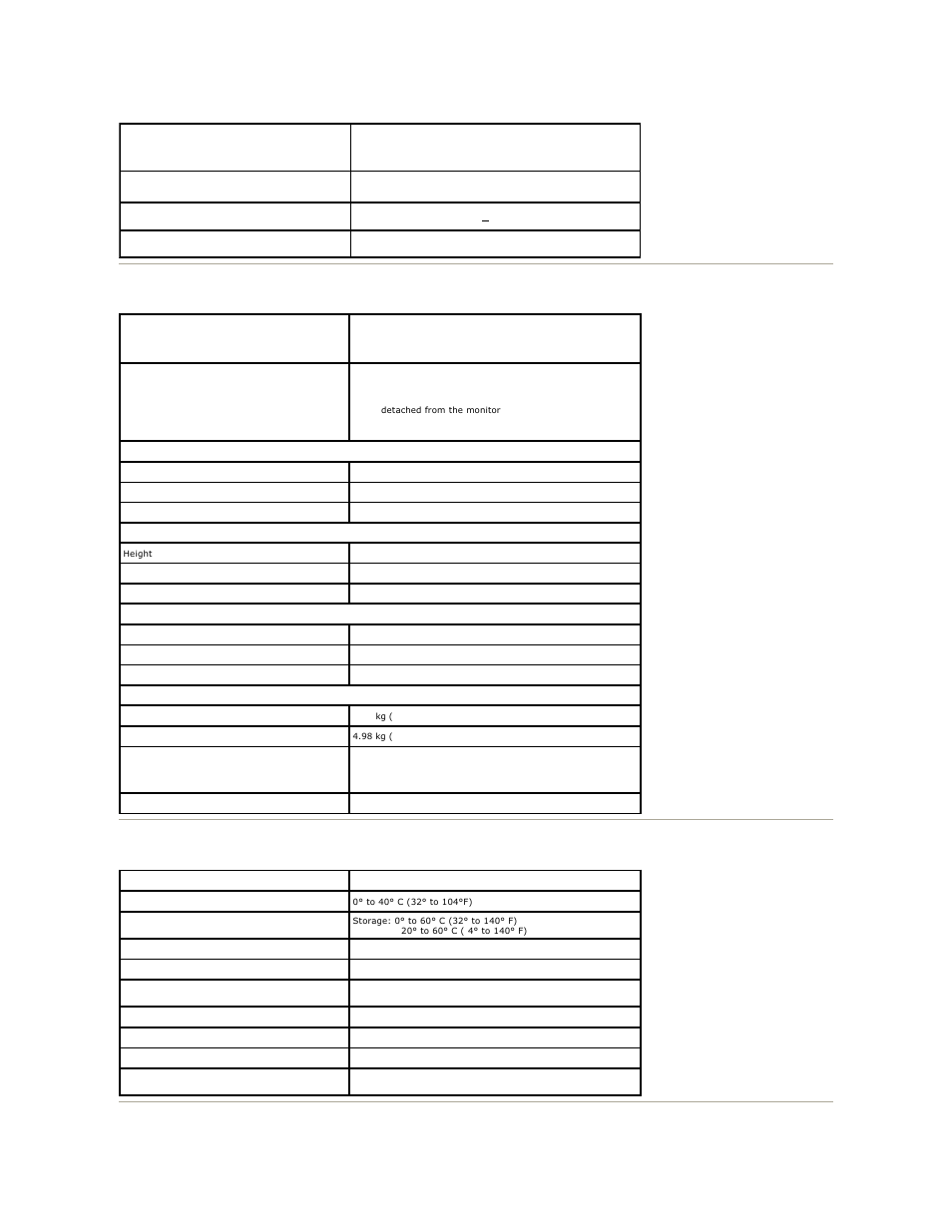 Physical characteristics environmental | Dell S2209WFP Monitor User Manual | Page 8 / 30