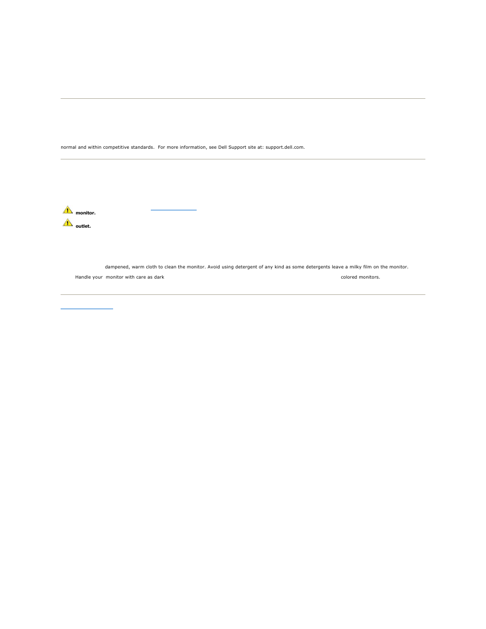 Plug and play capability, Lcd monitor quality & pixel policy, Maintenance guidelines | Caring for your monitor | Dell S2209WFP Monitor User Manual | Page 9 / 30