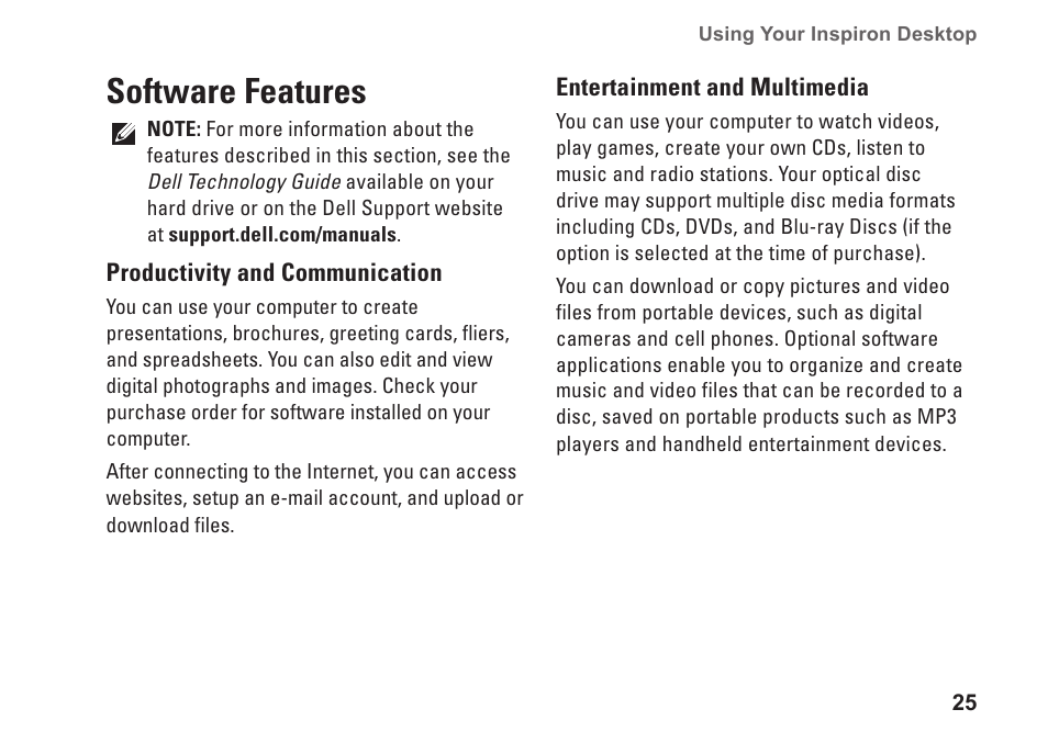 Software features | Dell Inspiron Zino HD (410, Mid 2010) User Manual | Page 27 / 80