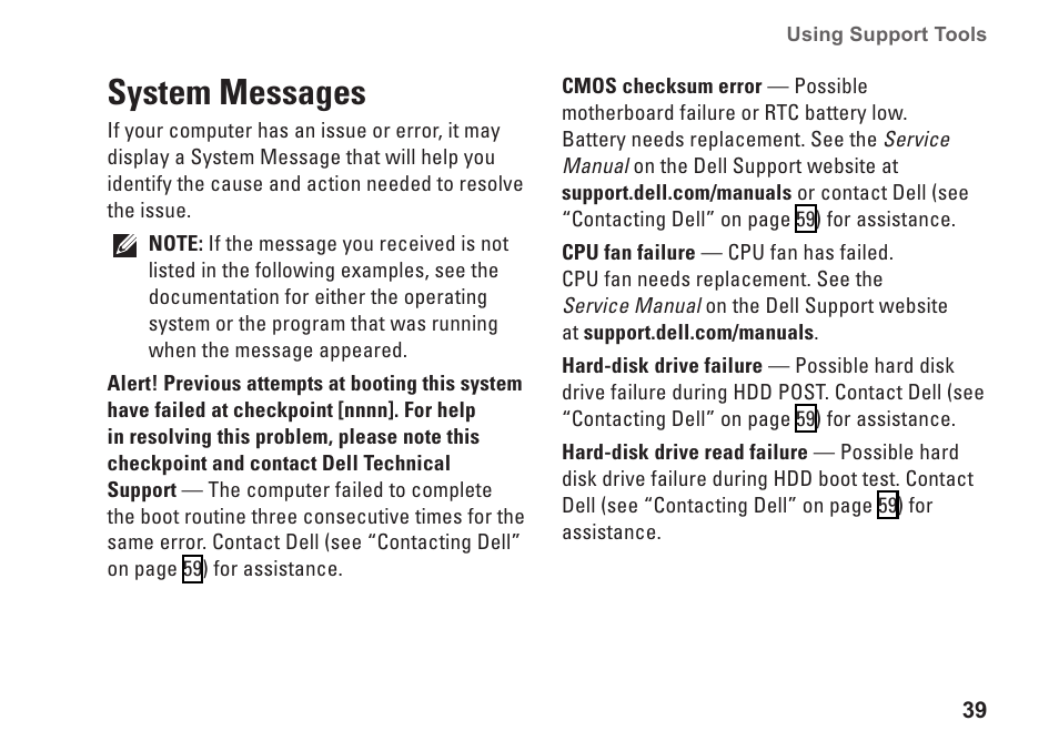 System messages | Dell Inspiron Zino HD (410, Mid 2010) User Manual | Page 41 / 80