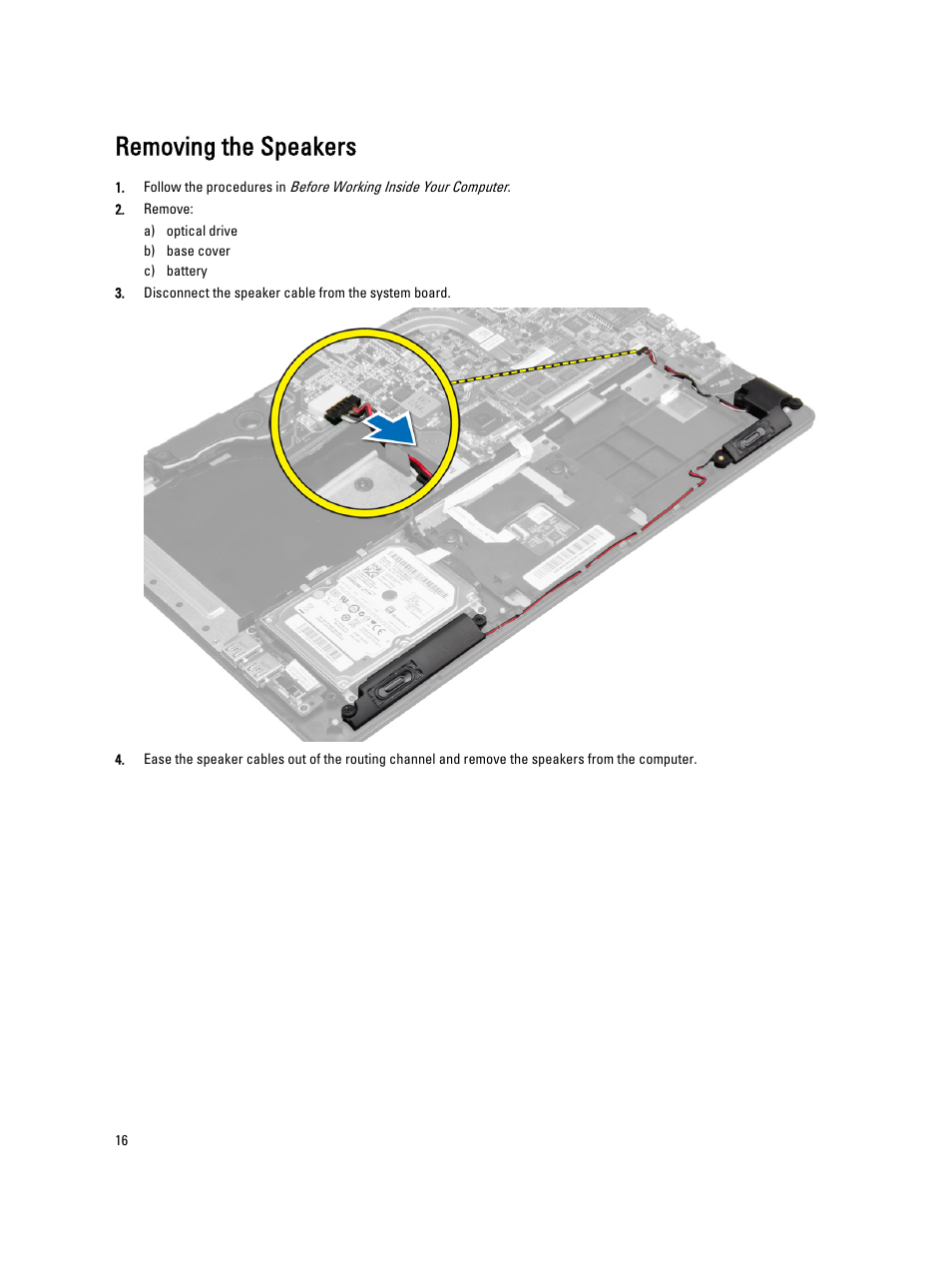 Removing the speakers | Dell Vostro 5560 (Early 2013) User Manual | Page 16 / 43