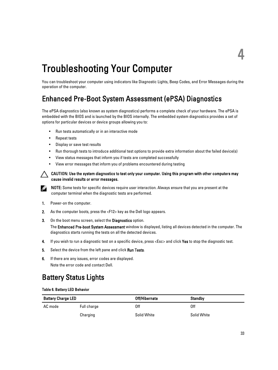 Troubleshooting your computer, Battery status lights, 4 troubleshooting your computer | Dell Vostro 5560 (Early 2013) User Manual | Page 33 / 43