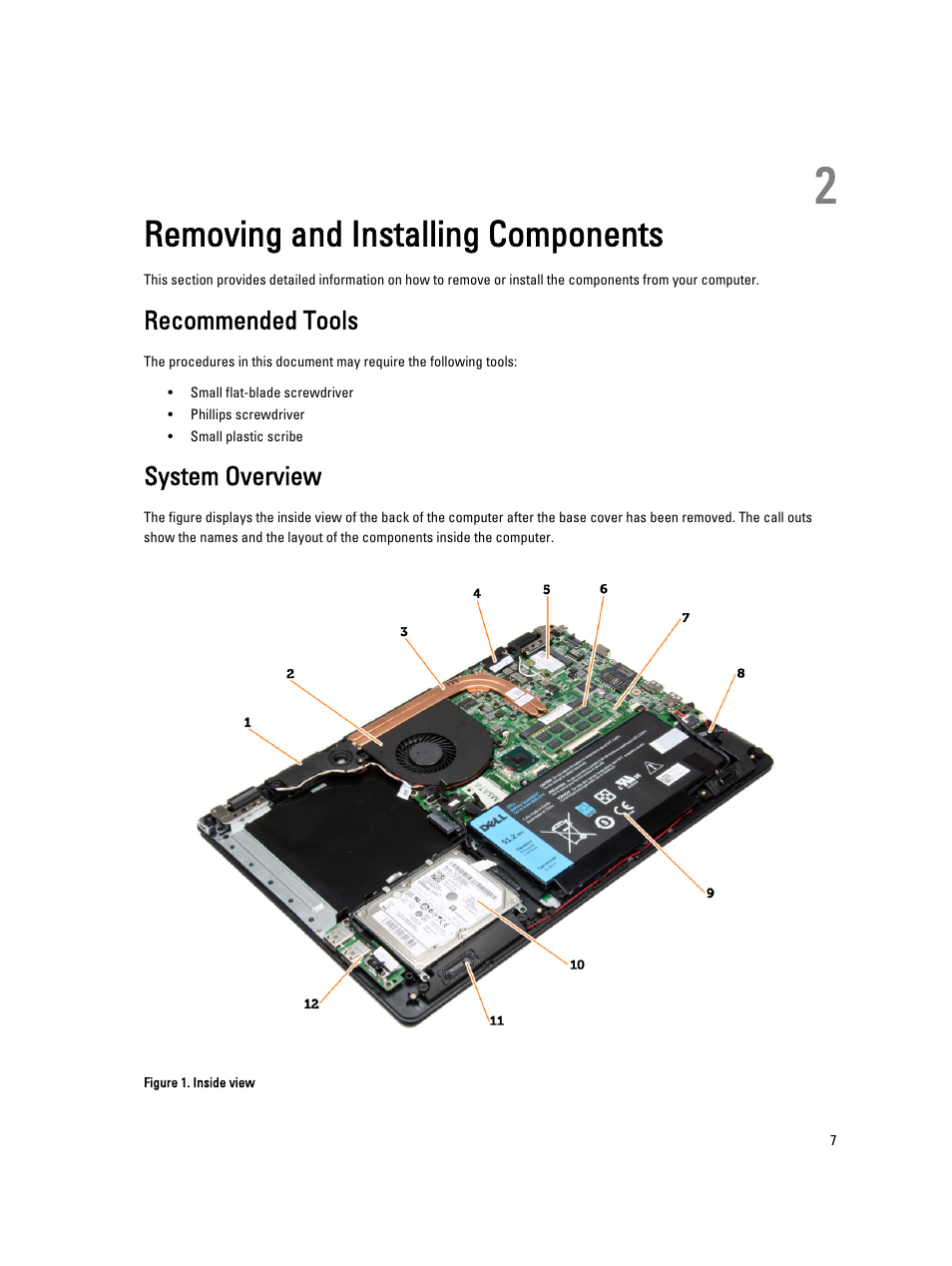 Removing and installing components, Recommended tools, System overview | 2 removing and installing components | Dell Vostro 5560 (Early 2013) User Manual | Page 7 / 43