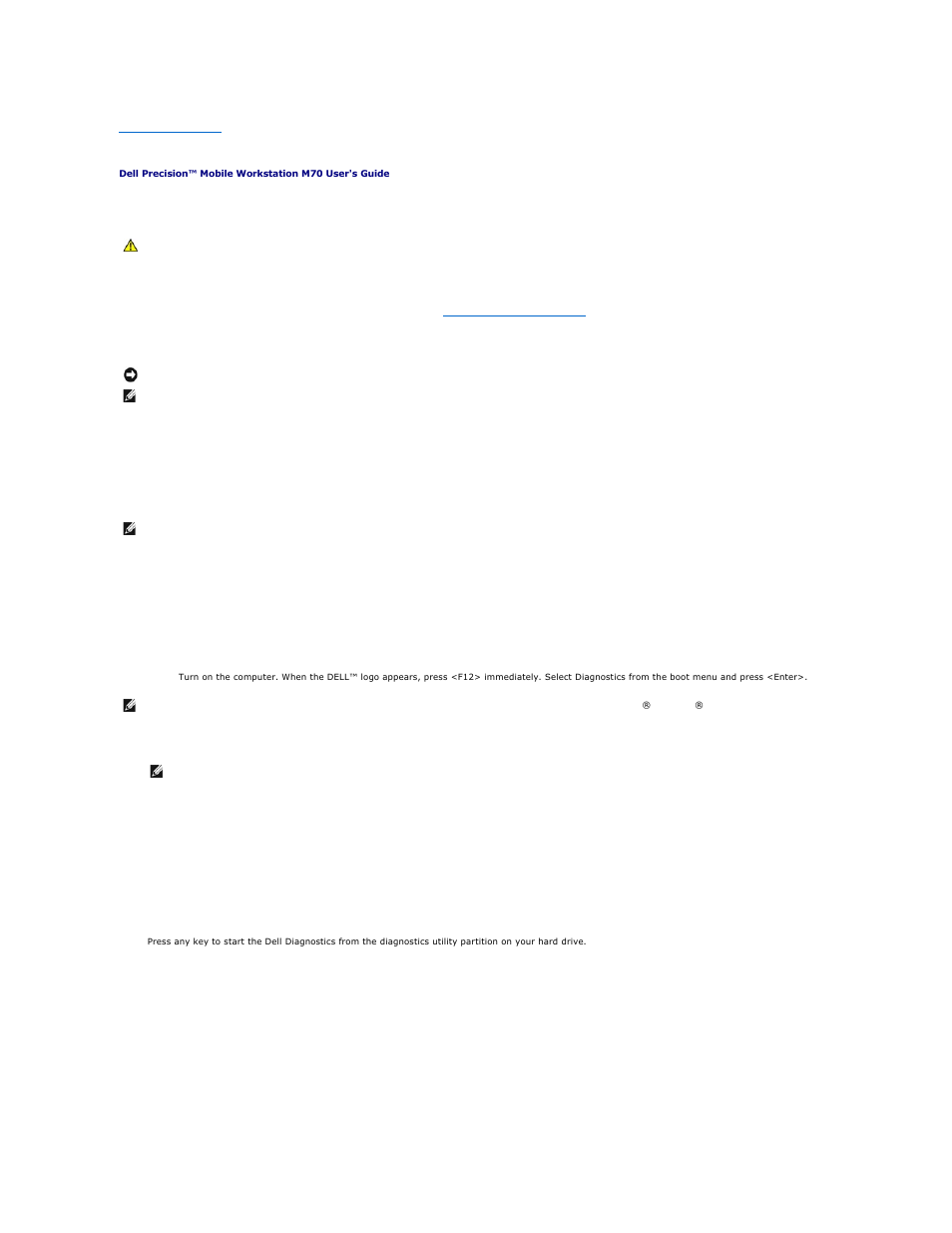 Using the dell diagnostics, Dell diagnostics | Dell Precision M70 User Manual | Page 28 / 118