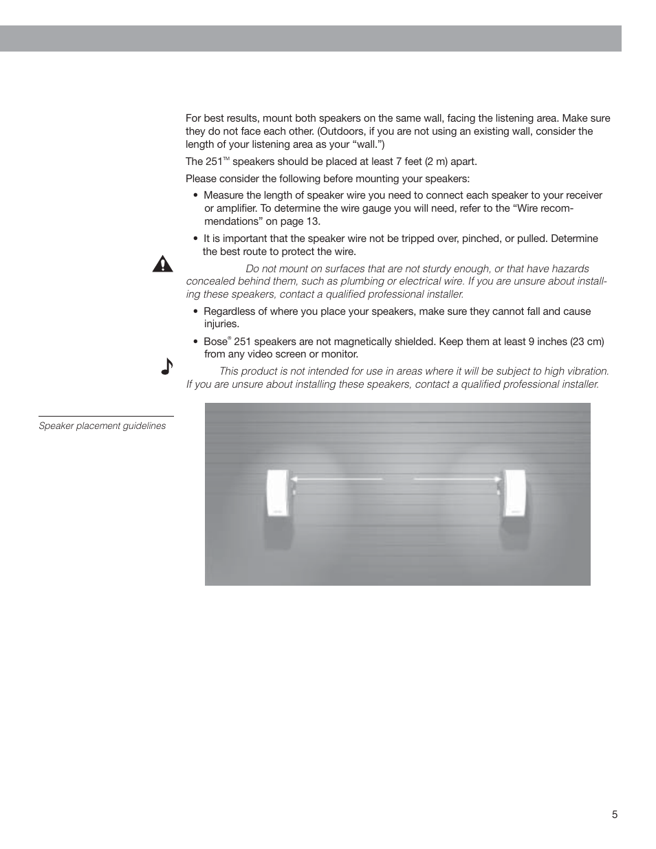 Selecting the location for your speakers, Setting up | Bose 251 User Manual | Page 5 / 14