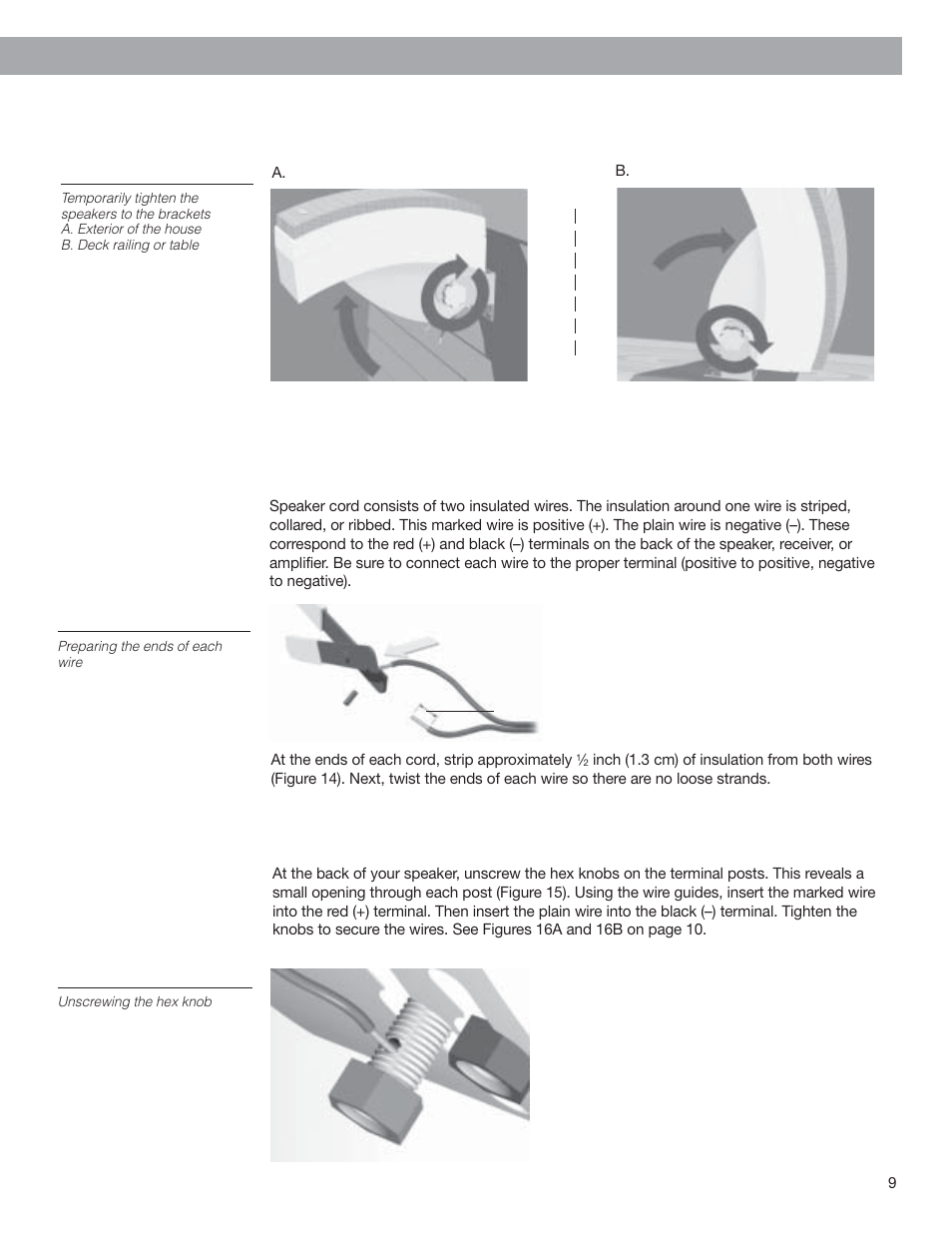 Making the connections, Attaching the speakers to the brackets (cont.), Installing your 251 | Speakers, Preparing the speaker wire (not provided), Connecting the speaker wire to the speakers | Bose 251 User Manual | Page 9 / 14