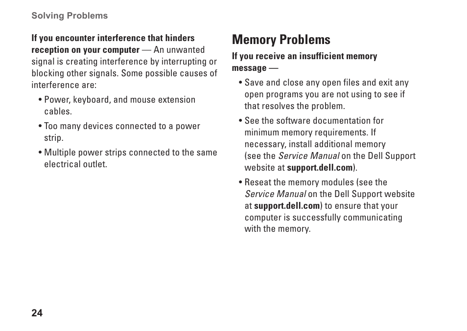 Memory problems | Dell Inspiron 537 (Mid 2009) User Manual | Page 26 / 64