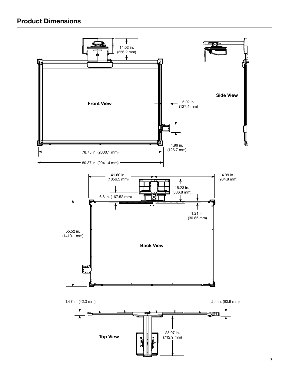 Product dimensions | Dell S520 Projector User Manual | Page 3 / 12