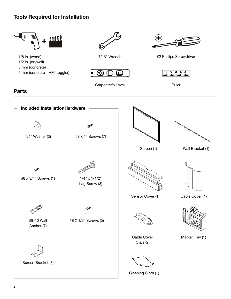 Tools required for installation parts | Dell S520 Projector User Manual | Page 4 / 12