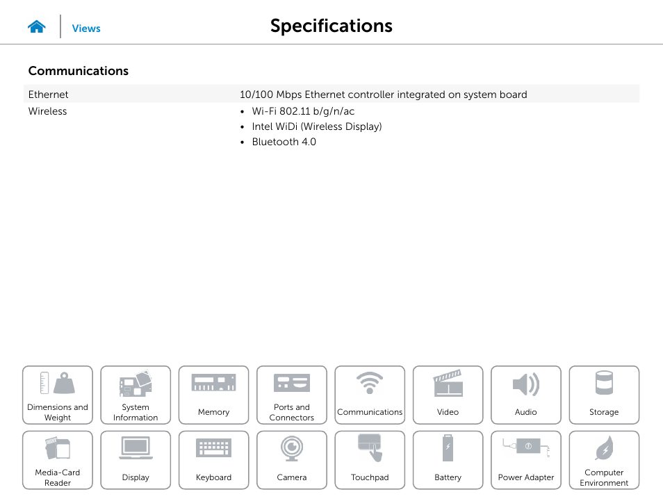 Communications, Specifications | Dell Inspiron 14 (5442, Mid 2014) User Manual | Page 11 / 22