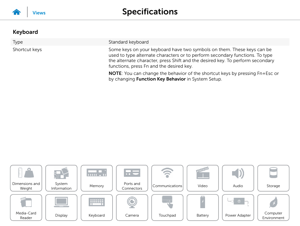 Keyboard, Specifications | Dell Inspiron 14 (5442, Mid 2014) User Manual | Page 17 / 22