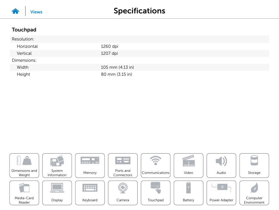 Touchpad, Specifications | Dell Inspiron 14 (5442, Mid 2014) User Manual | Page 19 / 22