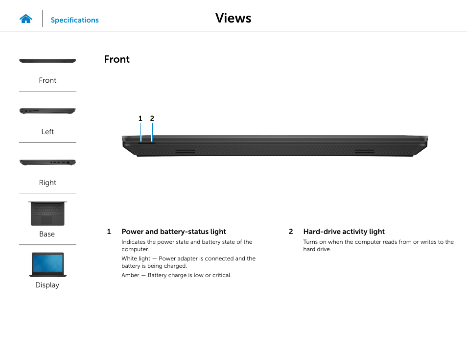 Views, Front | Dell Inspiron 14 (5442, Mid 2014) User Manual | Page 2 / 22