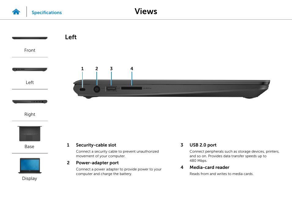 Left, Views | Dell Inspiron 14 (5442, Mid 2014) User Manual | Page 3 / 22