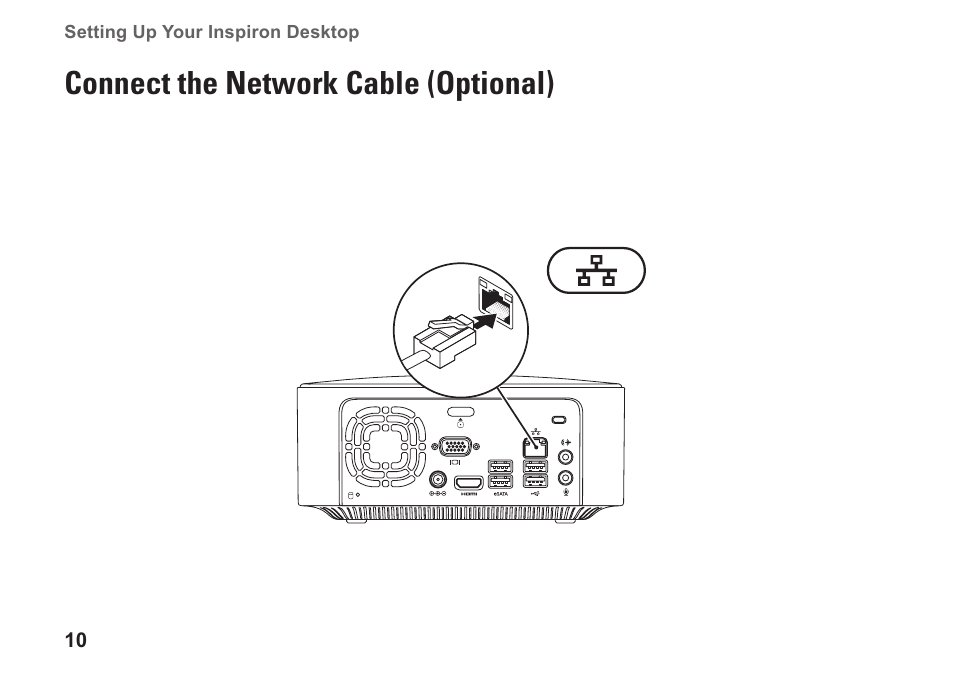 Connect the network cable (optional) | Dell Inspiron Zino (300, Late 2009) User Manual | Page 12 / 80