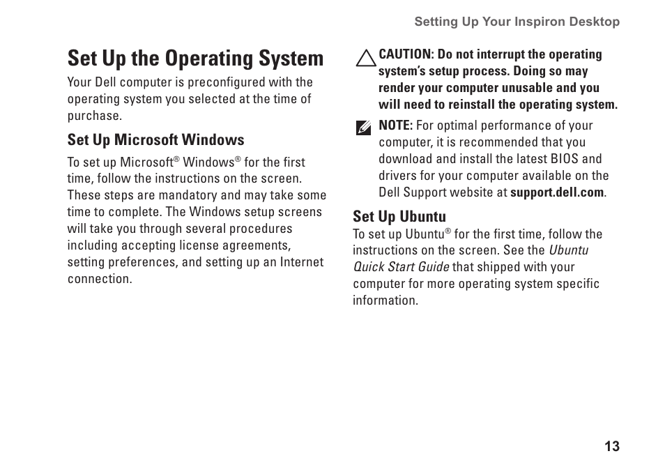 Set up the operating system | Dell Inspiron Zino (300, Late 2009) User Manual | Page 15 / 80