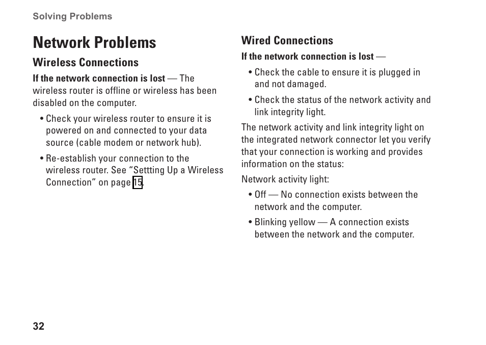 Network problems | Dell Inspiron Zino (300, Late 2009) User Manual | Page 34 / 80