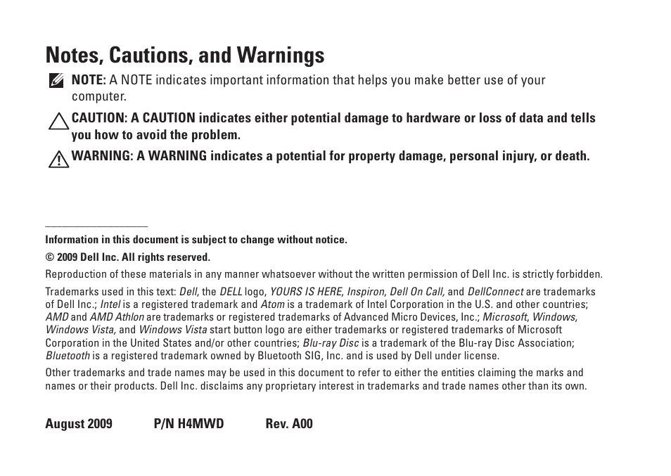 Dell Inspiron Zino (300, Late 2009) User Manual | Page 4 / 80