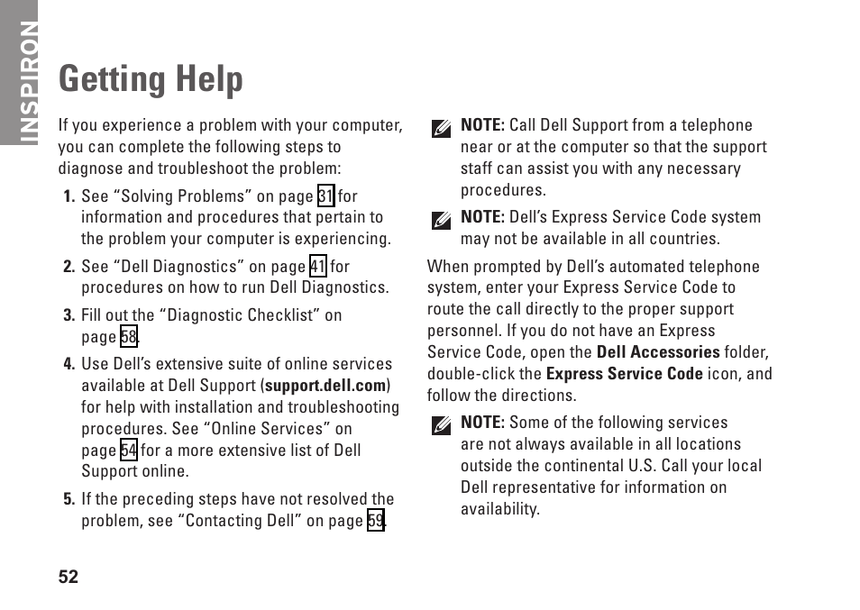 Getting help, Inspiron | Dell Inspiron Zino (300, Late 2009) User Manual | Page 54 / 80