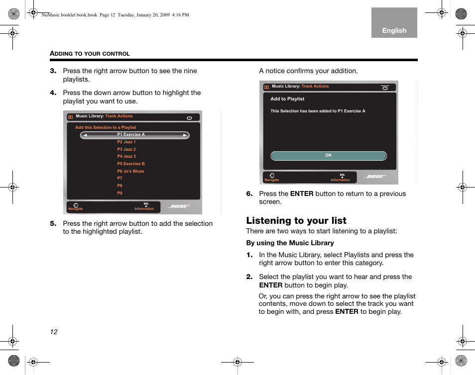 Listening to your list | Bose uMusic AM320927 User Manual | Page 13 / 31
