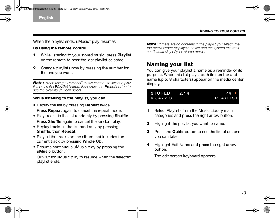 Naming your list | Bose uMusic AM320927 User Manual | Page 14 / 31