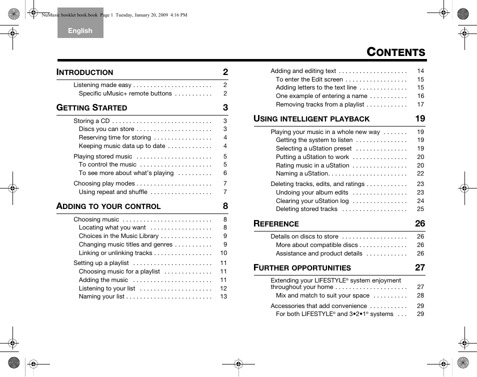 Ontents | Bose uMusic AM320927 User Manual | Page 2 / 31