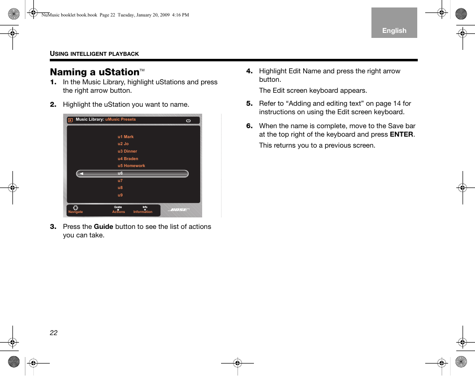 Naming a ustation | Bose uMusic AM320927 User Manual | Page 23 / 31