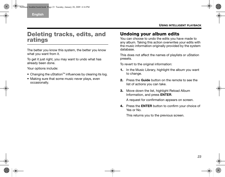 Deleting tracks, edits, and ratings, Undoing your album edits | Bose uMusic AM320927 User Manual | Page 24 / 31