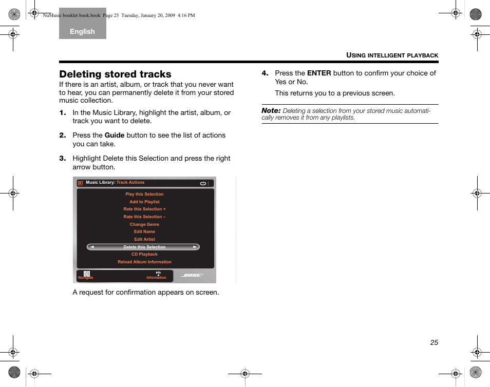 Deleting stored tracks | Bose uMusic AM320927 User Manual | Page 26 / 31