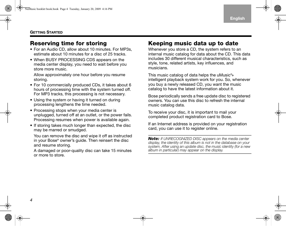 Reserving time for storing, Keeping music data up to date | Bose uMusic AM320927 User Manual | Page 5 / 31