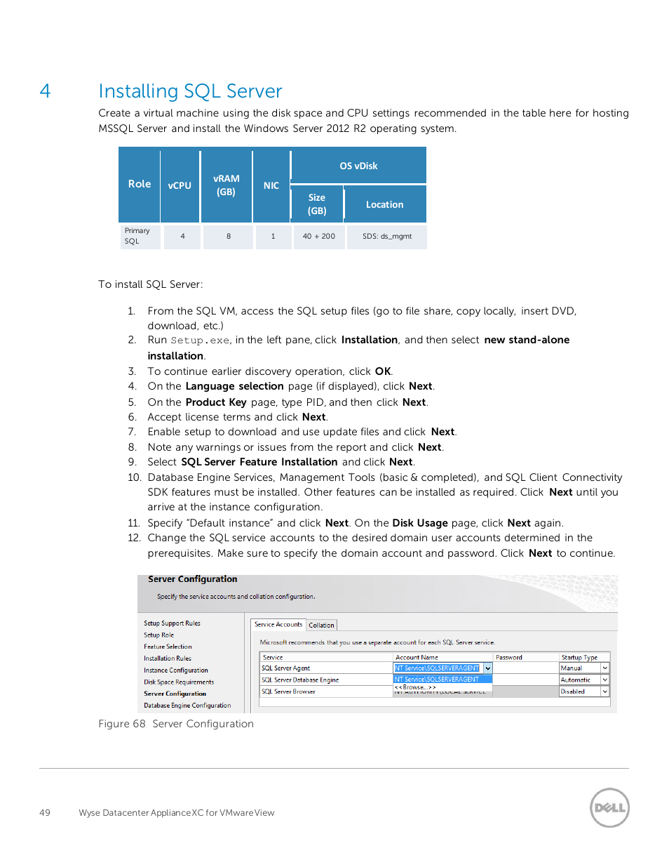 Installing sql server, 4installing sql server | Dell XC Web-Scale Converged Appliance User Manual | Page 49 / 94
