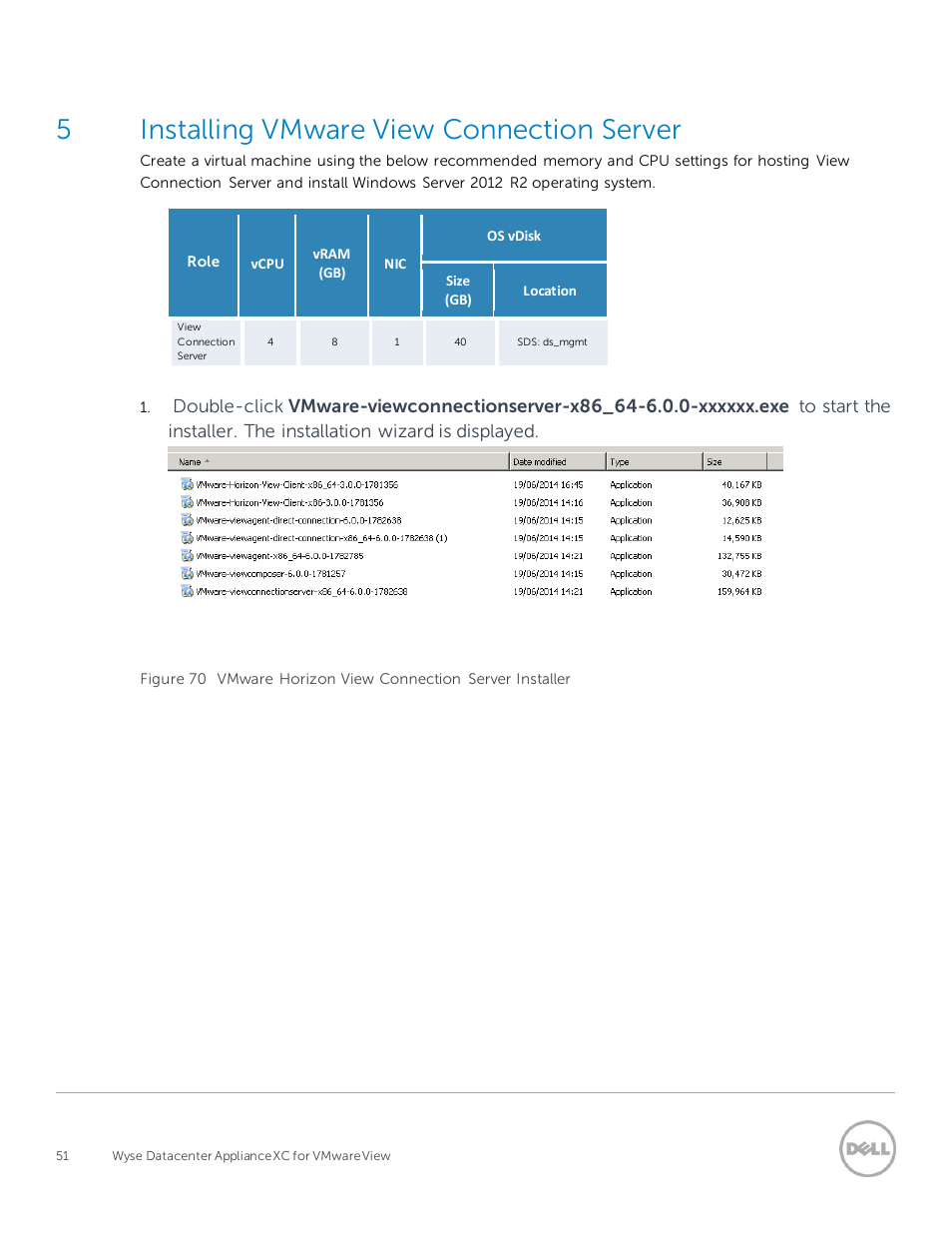 Installing vmware view connection server, 5installing vmware view connection server | Dell XC Web-Scale Converged Appliance User Manual | Page 51 / 94