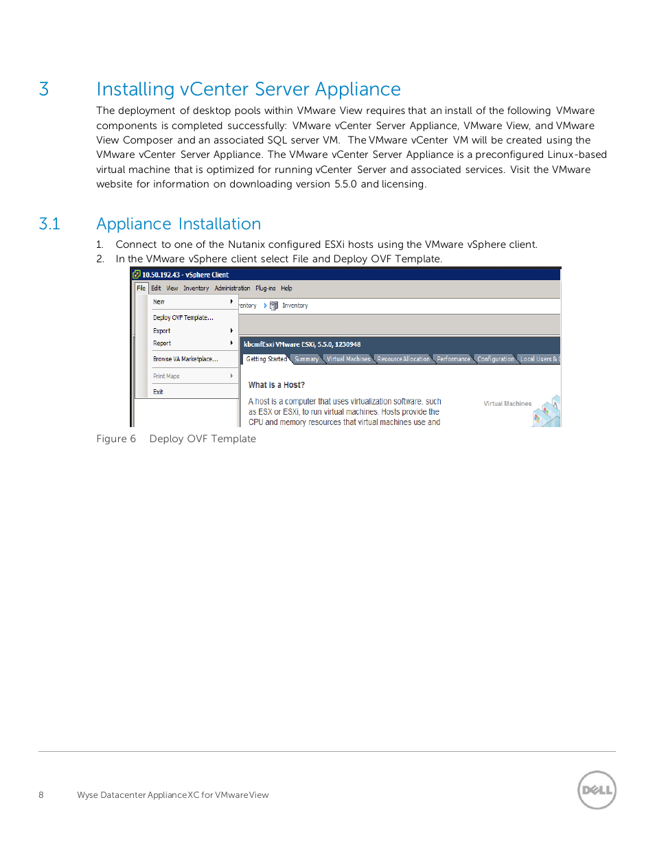 Installing vcenter server appliance, Appliance installation, 3installing vcenter server appliance | 1 appliance installation | Dell XC Web-Scale Converged Appliance User Manual | Page 8 / 94