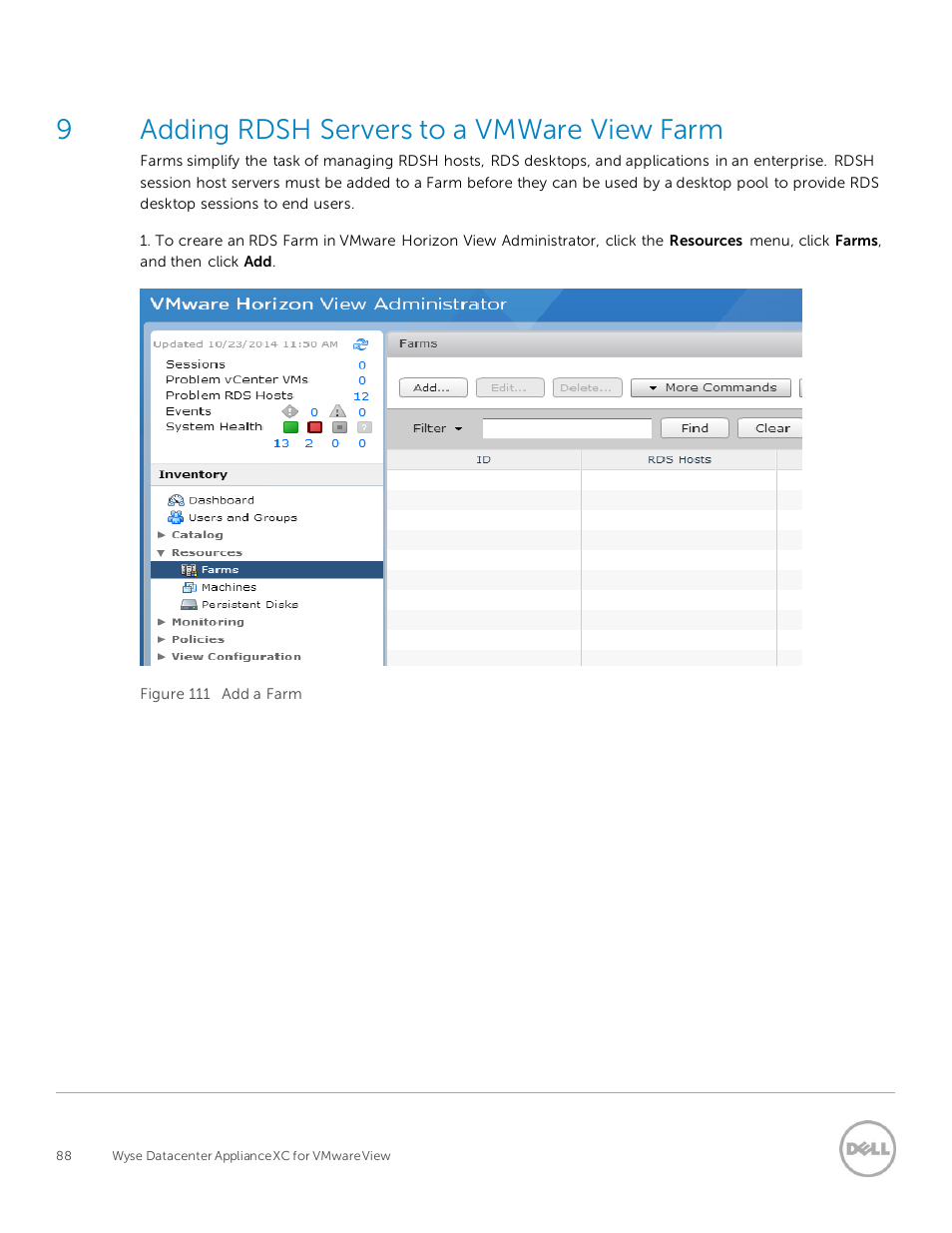 Adding rdsh servers to a vmware view farm, 9adding rdsh servers to a vmware view farm | Dell XC Web-Scale Converged Appliance User Manual | Page 88 / 94