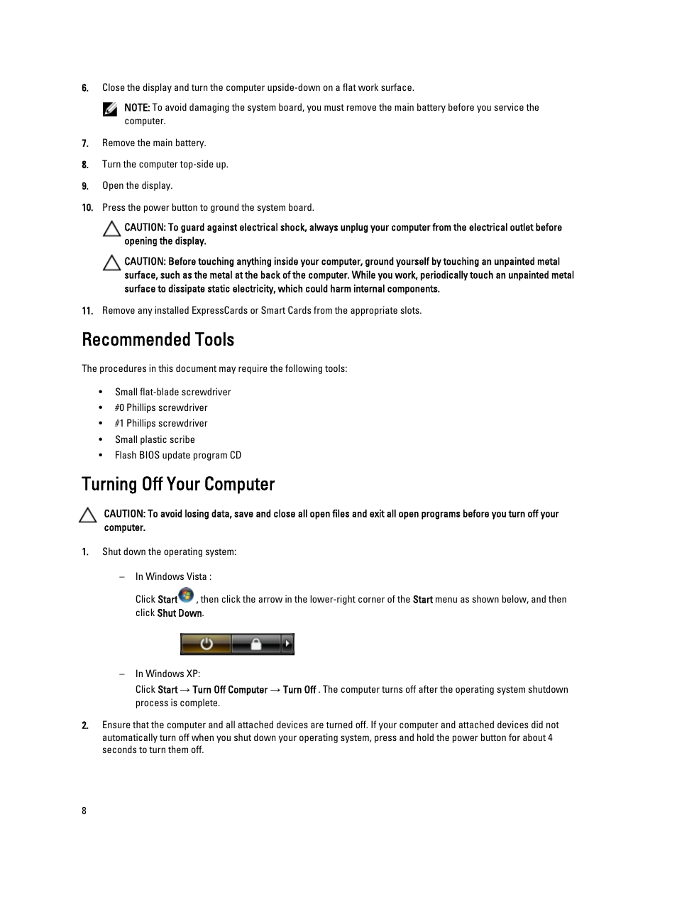 Recommended tools, Turning off your computer | Dell Latitude E5420 (Early 2011) User Manual | Page 8 / 159