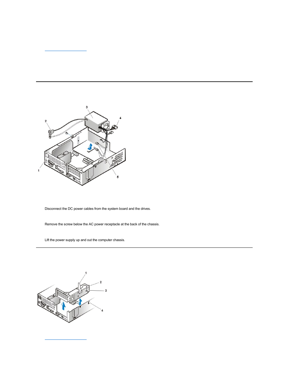 System power supply, Expansion-card cage, Remove the power supply | Dell OptiPlex GX110 User Manual | Page 62 / 69