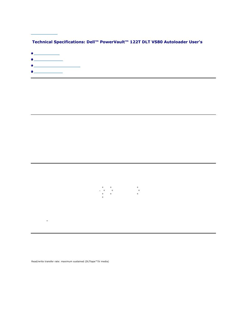 Physical specifications, Autoloader specifications, Autoloader environmental specifications | Tape drive specifications | Dell PowerVault 122T DLT VS80 (Autoloader) User Manual | Page 38 / 39