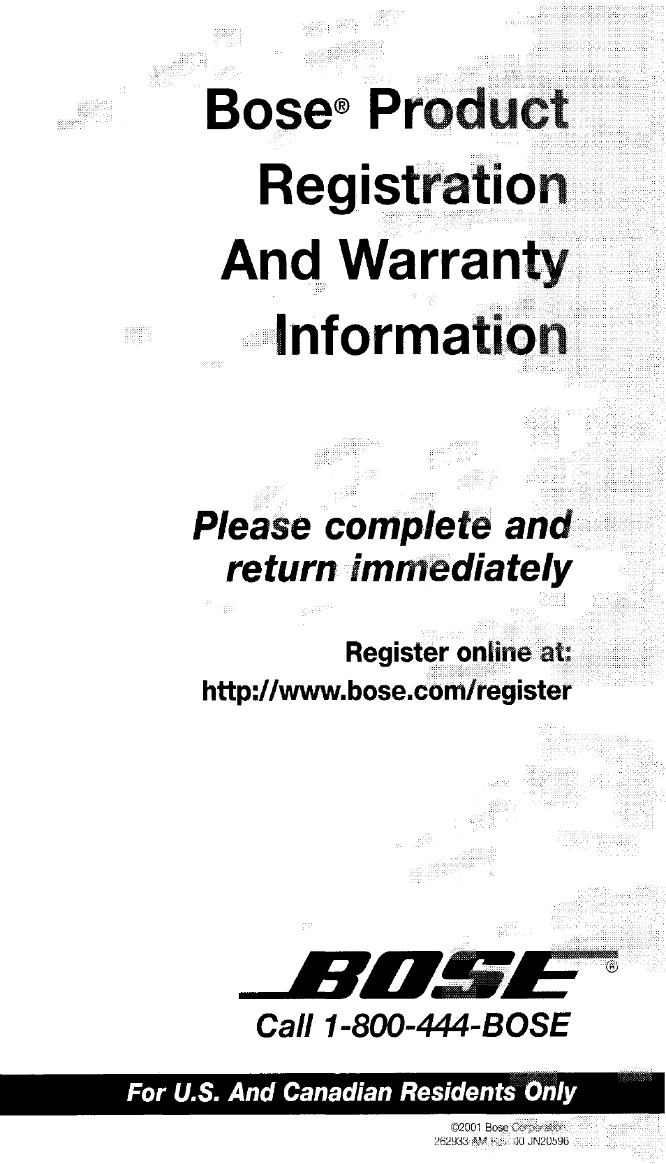 Please complete and return immediately | Bose 161TM User Manual | Page 12 / 19