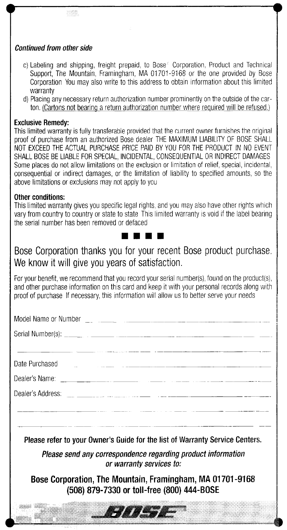 Bose 161TM User Manual | Page 19 / 19