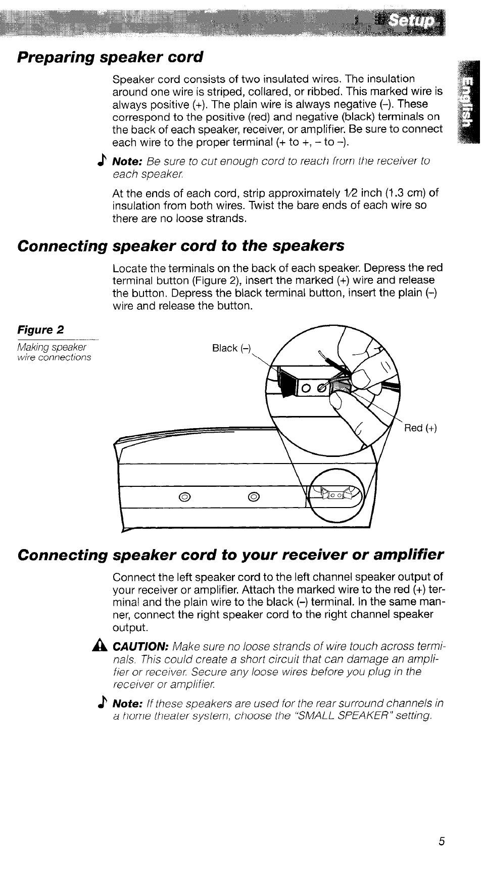 Connecting speaker cord to the speakers, Preparing speaker cord | Bose 161TM User Manual | Page 5 / 19