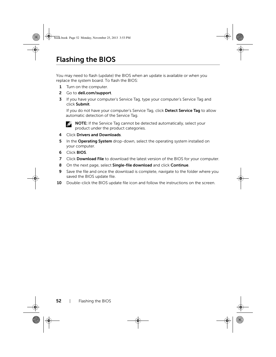 Flashing the bios | Dell Inspiron Small Desktop (3647, Late 2013) User Manual | Page 52 / 52