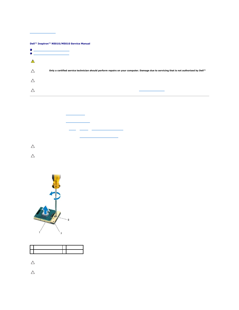 Processor module, Removing the processor module | Dell Inspiron 15 (M5010, Early 2010) User Manual | Page 14 / 51