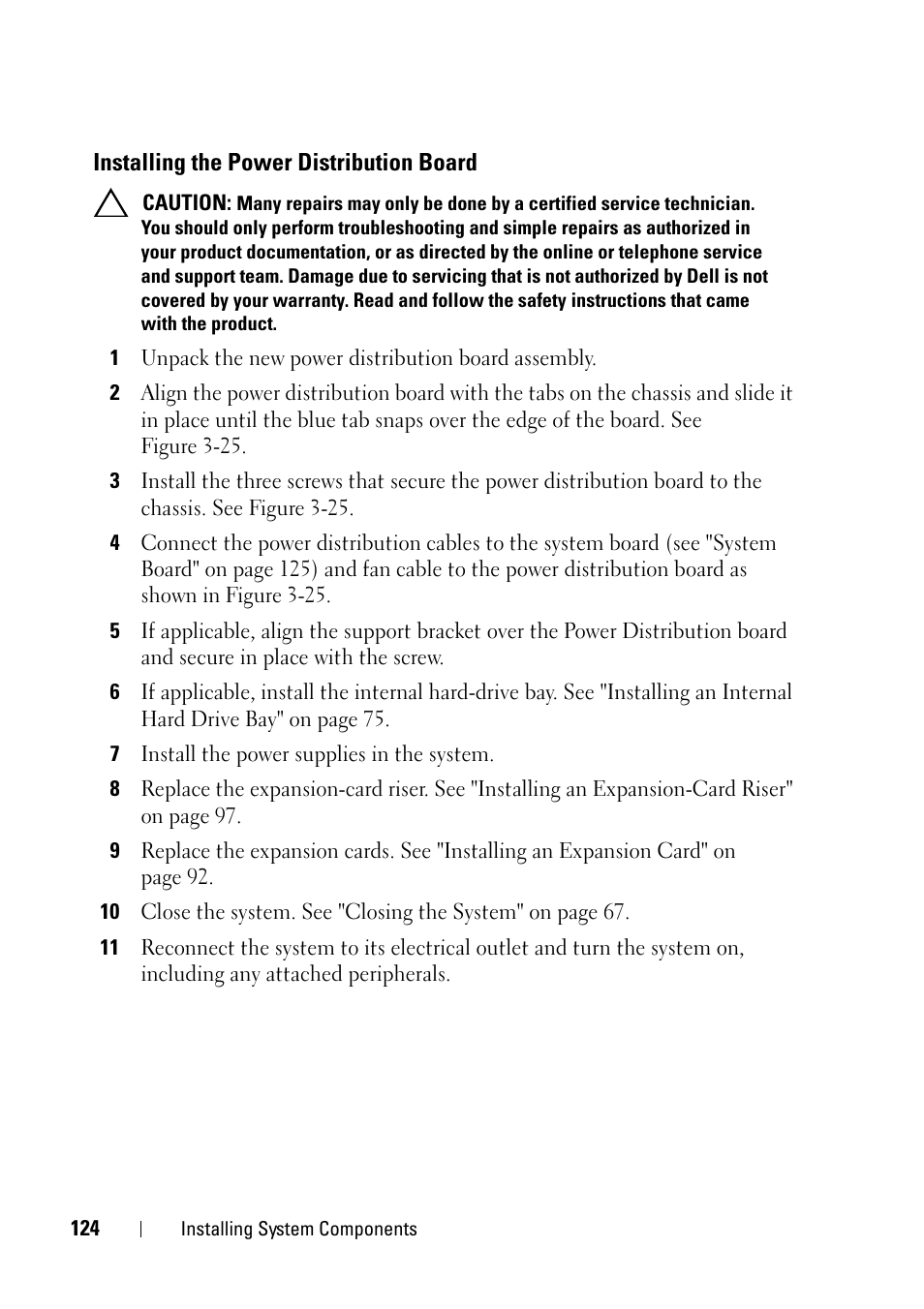 Installing the power distribution board | Dell PowerVault NX3100 User Manual | Page 124 / 164