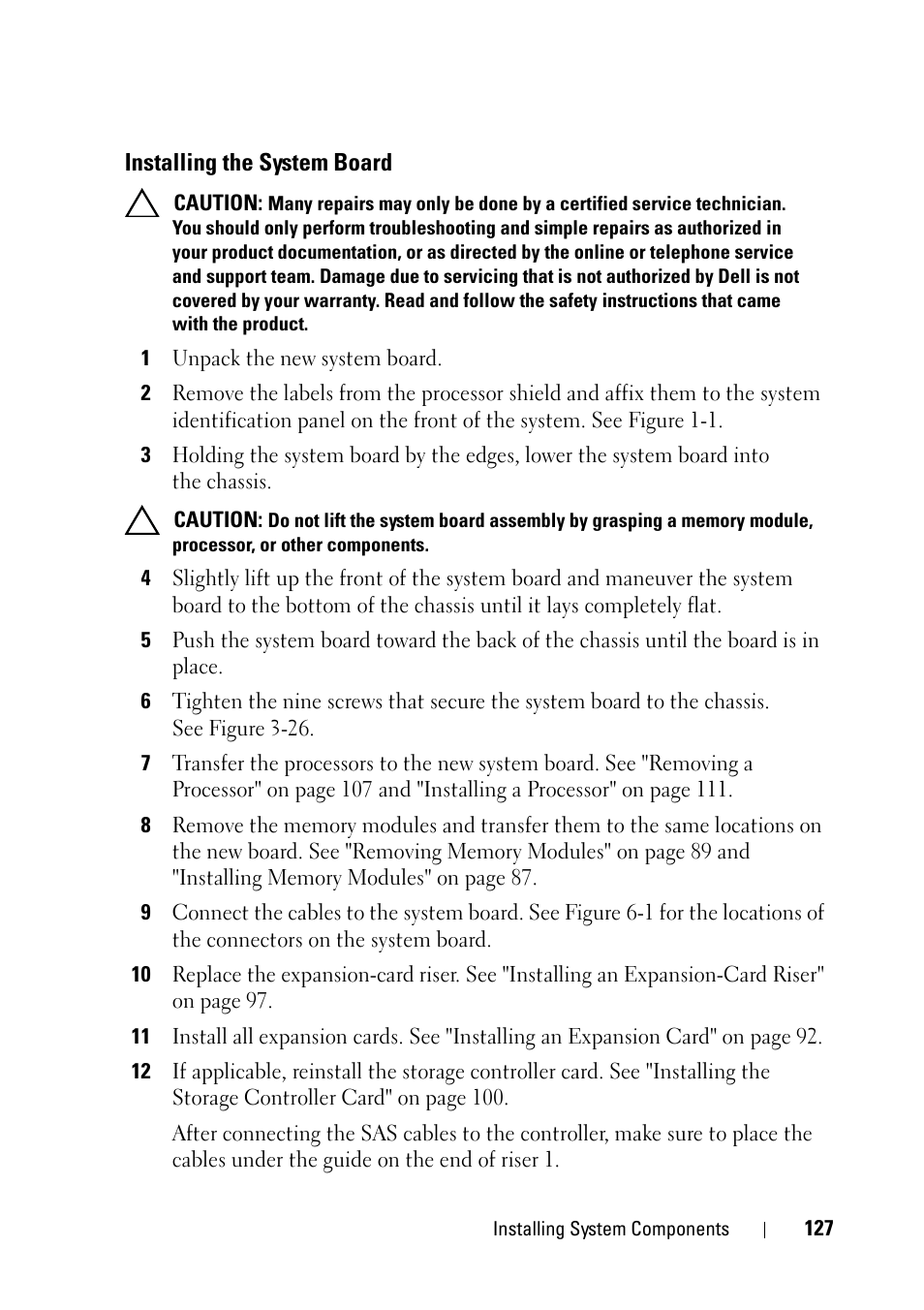 Installing the system board | Dell PowerVault NX3100 User Manual | Page 127 / 164