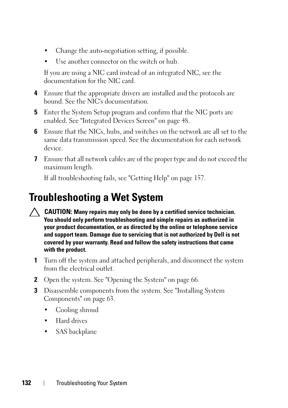 Troubleshooting a wet system | Dell PowerVault NX3100 User Manual | Page 132 / 164