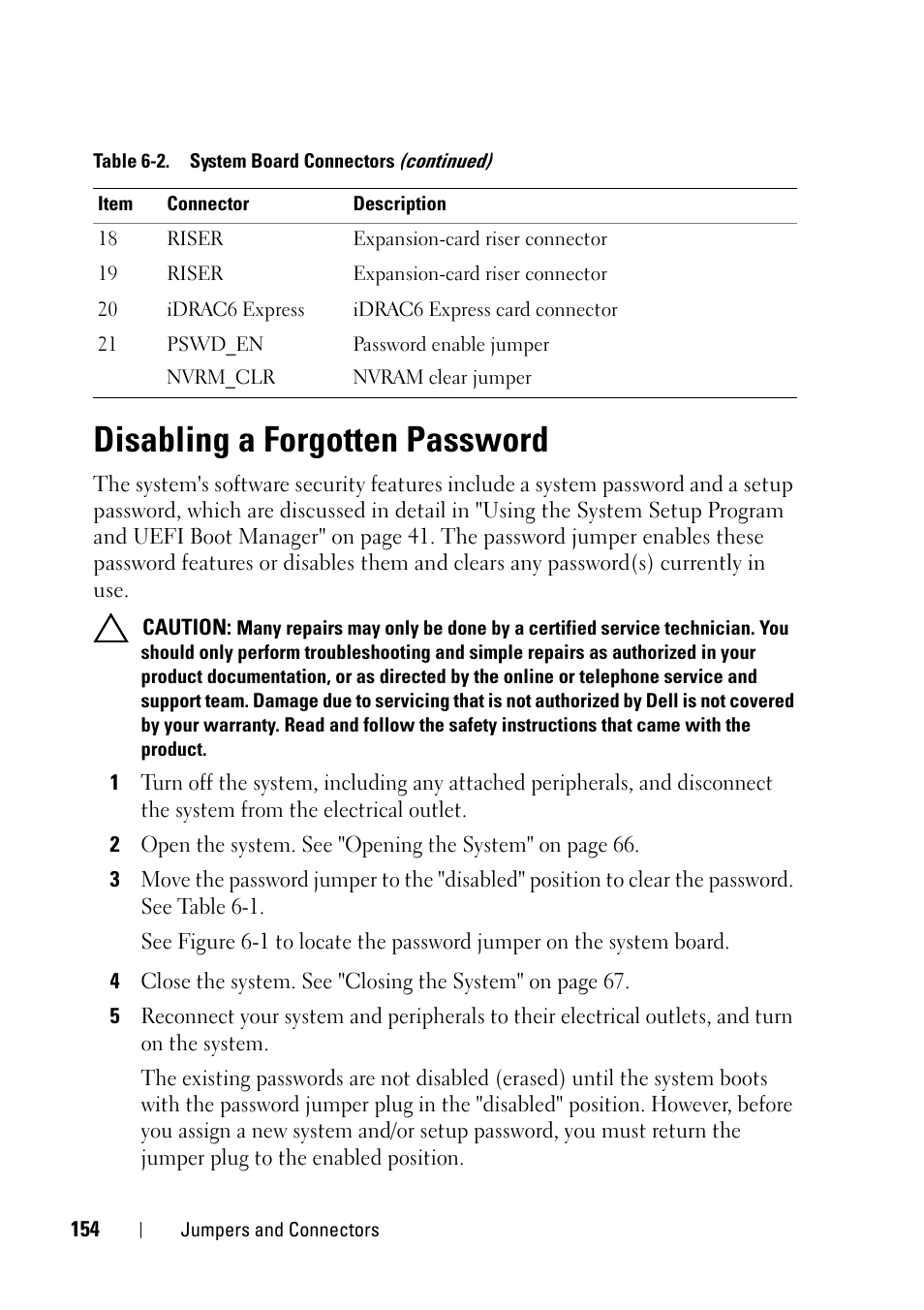 Disabling a forgotten password | Dell PowerVault NX3100 User Manual | Page 154 / 164
