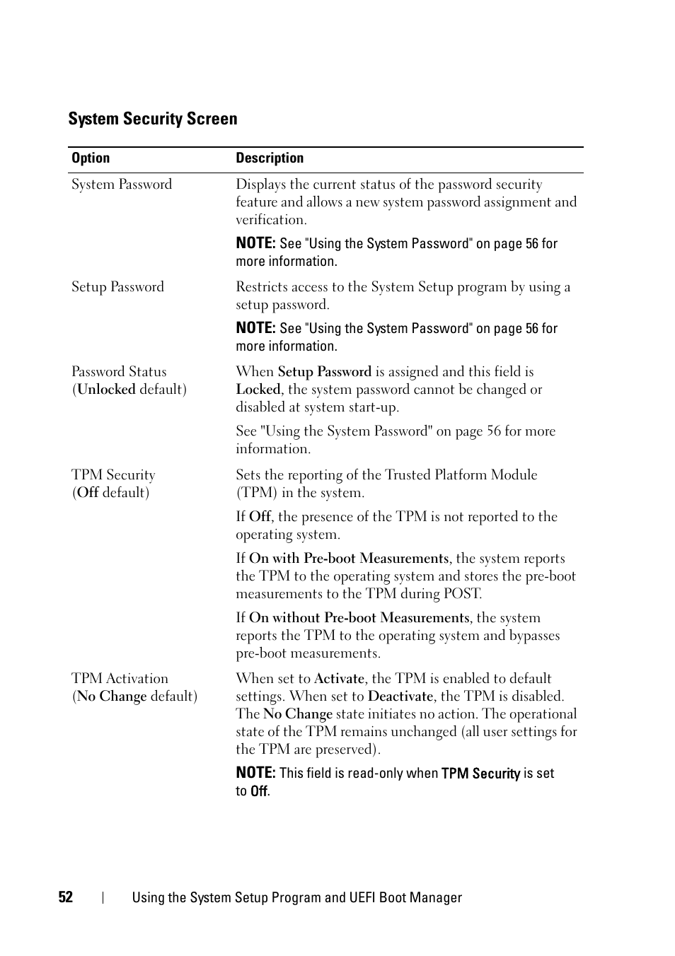 System security screen | Dell PowerVault NX3100 User Manual | Page 52 / 164