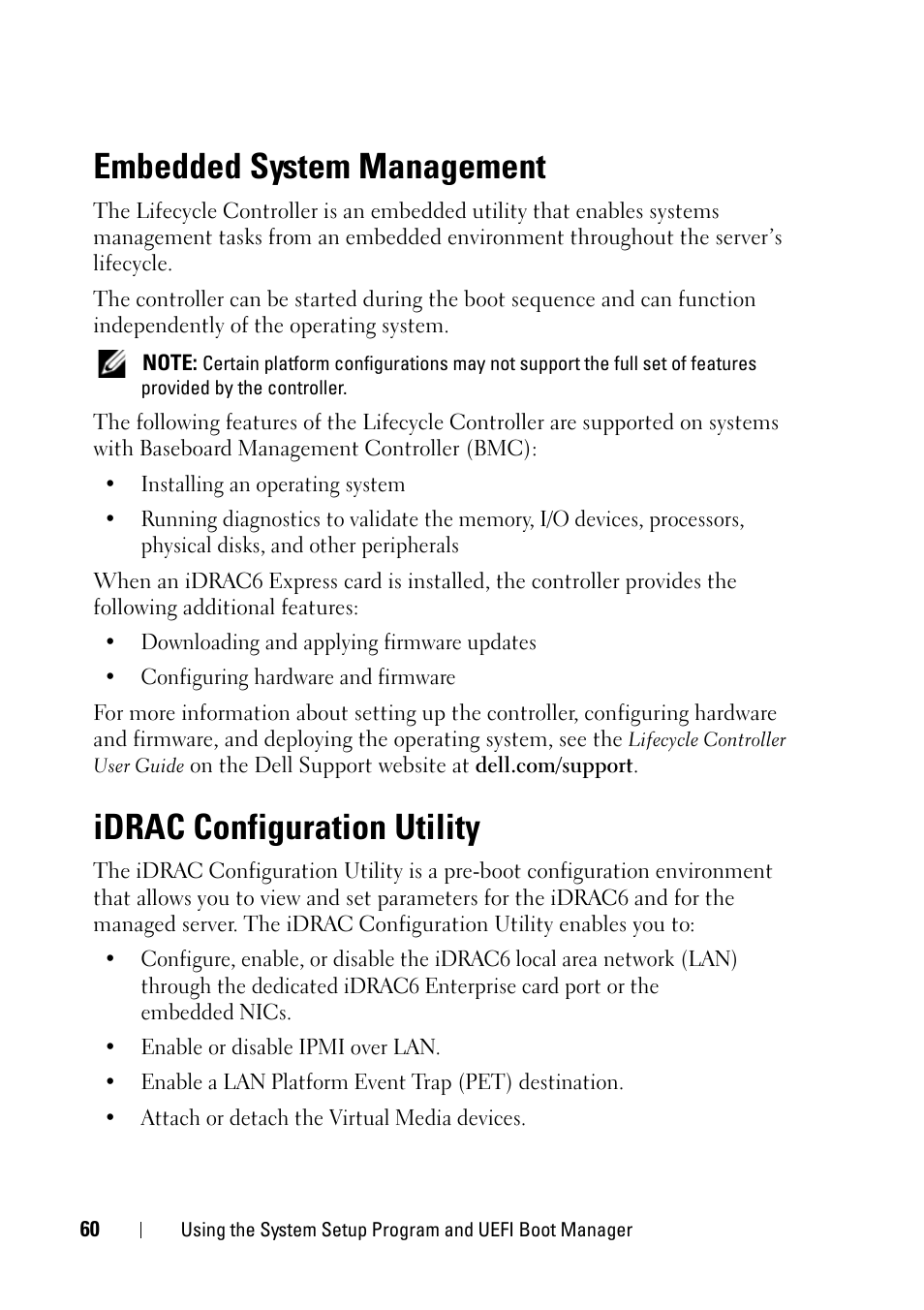 Embedded system management, Idrac configuration utility | Dell PowerVault NX3100 User Manual | Page 60 / 164