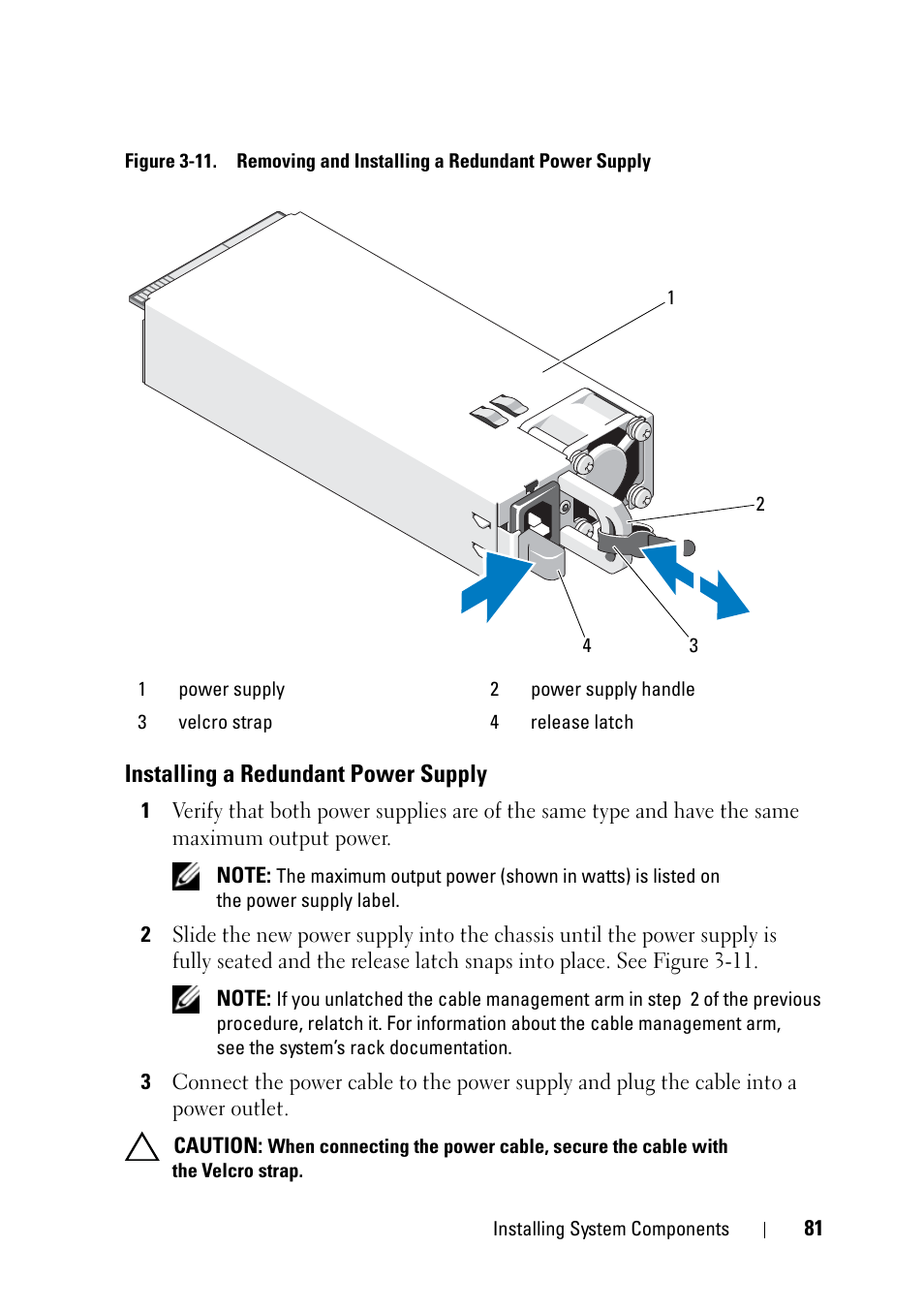 Installing a redundant power supply | Dell PowerVault NX3100 User Manual | Page 81 / 164