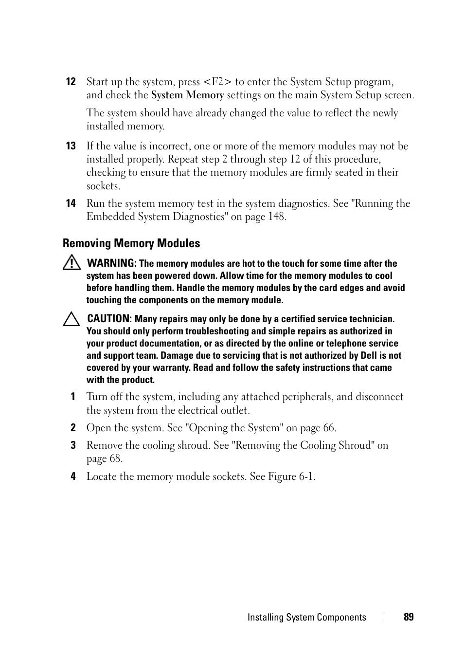Removing memory modules | Dell PowerVault NX3100 User Manual | Page 89 / 164